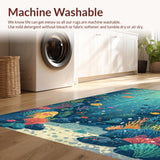 Ultra Soft Area Rug, Non Slip, Stain Resistant, Washable Area Rugs for Living Room, Bedroom, Fun Ocean World Rug for Kids with Marine Life and Learning Shapes(Blue)