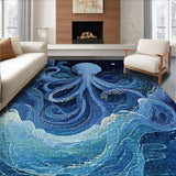 Ultra Soft Area Rug, Non Slip, Stain Resistant, Washable Area Rugs for Living Room, Bedroom, Nautical Theme Art Rug - Sea Monster Graphic Indoor Carpet(Blue)