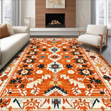 Ultra Soft Area Rug, Non Slip, Stain Resistant, Washable Area Rugs for Living Room, Bedroom, Rustic Vibrant Floral Motif(Orange)
