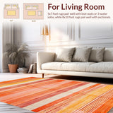 Ultra Soft Area Rug, Non Slip, Stain Resistant, Washable Area Rugs for Living Room, Bedroom, Modern Striped Geometry in Bright Tones(Orange)