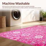 Ultra Soft Area Rug, Non Slip, Stain Resistant, Washable Area Rugs for Living Room, Bedroom, Whimsical Round Blossom Design(Pink)