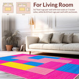 Ultra Soft Area Rug, Non Slip, Stain Resistant, Washable Area Rugs for Living Room, Bedroom, Whimsical Pink Geometric Play Surface(Pink)