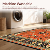 Ultra Soft Area Rug, Non Slip, Stain Resistant, Washable Area Rugs for Living Room, Bedroom, Vibrant Orange and Gold Abstract Floral Area with Elegant Motifs(Red)