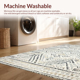 Ultra Soft Area Rug, Non Slip, Stain Resistant, Washable Area Rugs for Living Room, Bedroom, Rustic Textured Circle Design(Beige)