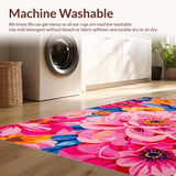 Ultra Soft Area Rug, Non Slip, Stain Resistant, Washable Area Rugs for Living Room, Bedroom, Dynamic Rainbow Floral Aesthetics(Pink)