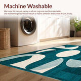 Ultra Soft Area Rug, Non Slip, Stain Resistant, Washable Area Rugs for Living Room, Bedroom, Chic Geometric Area with Teal and Cream Overlapping Shapes(Blue)