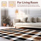 Ultra Soft Area Rug, Non Slip, Stain Resistant, Washable Area Rugs for Living Room, Bedroom, Festive Dotted Plaid Composition(Brown)