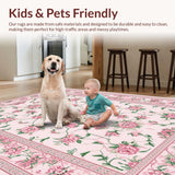 Ultra Soft Area Rug, Non Slip, Stain Resistant, Washable Area Rugs for Living Room, Bedroom, Lively Colorful Garden Aesthetic(Pink)