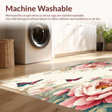 Ultra Soft Area Rug, Non Slip, Stain Resistant, Washable Area Rugs for Living Room, Bedroom, Peony Butterfly for Nursery(Ivory)