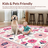 Ultra Soft Area Rug, Non Slip, Stain Resistant, Washable Area Rugs for Living Room, Bedroom, Elegant Light Blush Tiled Design(White)