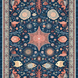 Ultra Soft Area Rug, Non Slip, Stain Resistant, Washable Area Rugs for Living Room, Bedroom, Vibrant Beachy Ogee Pattern(Blue)