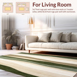 Ultra Soft Area Rug, Non Slip, Stain Resistant, Washable Area Rugs for Living Room, Bedroom, Stripe Area Low Pile Non Slip(Green)