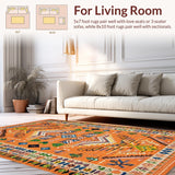 Ultra Soft Area Rug, Non Slip, Stain Resistant, Washable Area Rugs for Living Room, Bedroom, Bold Oceanic Wave Motif(Orange)