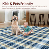 Ultra Soft Area Rug, Non Slip, Stain Resistant, Washable Area Rugs for Living Room, Bedroom, Subtle Tartan Elegance in Blue(Yellow)