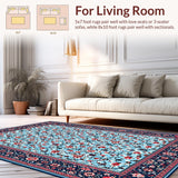 Ultra Soft Area Rug, Non Slip, Stain Resistant, Washable Area Rugs for Living Room, Bedroom, Serene Outdoor Multicolor Botanical Style(Blue)