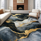 Ultra Soft Area Rug, Non Slip, Stain Resistant, Washable Area Rugs for Living Room, Bedroom, Sophisticated Curved Pattern Design(Black)