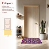 Ultra Soft Area Rug, Non Slip, Stain Resistant, Washable Area Rugs for Living Room, Bedroom, Botanical Wool Earthy Elegance(Purple)