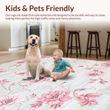 Ultra Soft Area Rug, Non Slip, Stain Resistant, Washable Area Rugs for Living Room, Bedroom, Chic Floral Pastel Elegance(Ivory)
