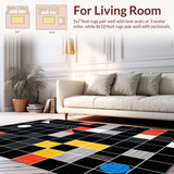 Ultra Soft Area Rug, Non Slip, Stain Resistant, Washable Area Rugs for Living Room, Bedroom, Playful Monochrome Geometric Design(Black)