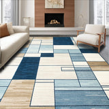 Beige Blue Geo Patchwork Area Modern Floor Art for Home(Beige)