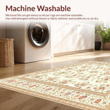 Ultra Soft Area Rug, Non Slip, Stain Resistant, Washable Area Rugs for Living Room, Bedroom, Low Pile Retro Beige Delicate Vintage Floral Lattice(Beige)