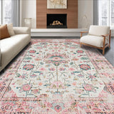 Ultra Soft Area Rug, Non Slip, Stain Resistant, Washable Area Rugs for Living Room, Bedroom, Soft Earthy Tones with Flourish(Pink)