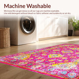 Ultra Soft Area Rug, Non Slip, Stain Resistant, Washable Area Rugs for Living Room, Bedroom, Stylish Contemporary Floral Print(Pink)