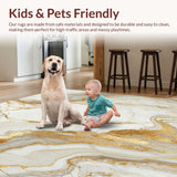 Ultra Soft Area Rug, Non Slip, Stain Resistant, Washable Area Rugs for Living Room, Bedroom, Stylish Beige Marble Effect Modern Artistic Bathroom(White)