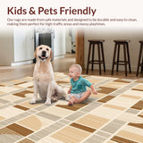 Ultra Soft Area Rug, Non Slip, Stain Resistant, Washable Area Rugs for Living Room, Bedroom, Contemporary Hand Carved Area Beige & Brown Geometric Design(Beige)