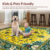 Ultra Soft Area Rug, Non Slip, Stain Resistant, Washable Area Rugs for Living Room, Bedroom, Contemporary Colorful Medallion Theme(Yellow)