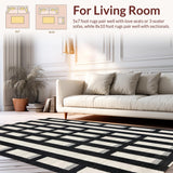 Ultra Soft Area Rug, Non Slip, Stain Resistant, Washable Area Rugs for Living Room, Bedroom, Monochrome Linear Weave Rug with Bold Striped Contrast Pattern(Black)