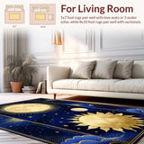 Ultra Soft Area Rug, Non Slip, Stain Resistant, Washable Area Rugs for Living Room, Bedroom, Transitional Blue Tone Abstract Design(Gold)