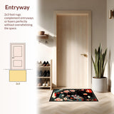 Ultra Soft Area Rug, Non Slip, Stain Resistant, Washable Area Rugs for Living Room, Bedroom, Vibrant Asian Inspired Motif(Black)