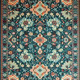 Ultra Soft Area Rug, Non Slip, Stain Resistant, Washable Area Rugs for Living Room, Bedroom, Artistic Boho Area with Vibrant Teal and Terracotta Floral(Blue)