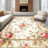 Ultra Soft Area Rug, Non Slip, Stain Resistant, Washable Area Rugs for Living Room, Bedroom, Vintage Floral Boho Pink Green Botanical Motifs Non Slip(Beige)