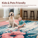Ultra Soft Area Rug, Non Slip, Stain Resistant, Washable Area Rugs for Living Room, Bedroom, Machine Washable Floral Dining Room Accent Rug(Pink)