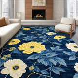 Ultra Soft Area Rug, Non Slip, Stain Resistant, Washable Area Rugs for Living Room, Bedroom, Chrysanthemum Floral Elegance(Blue)