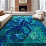 Ultra Soft Area Rug, Non Slip, Stain Resistant, Washable Area Rugs for Living Room, Bedroom, Octopus Tentacle Art Rug - Blue Digital Print(Blue)