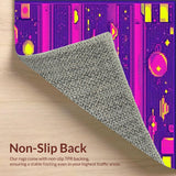 Ultra Soft Area Rug, Non Slip, Stain Resistant, Washable Area Rugs for Living Room, Bedroom, Funky 90s Colorful Tiled Aesthetic(Purple)
