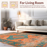 Ultra Soft Area Rug, Non Slip, Stain Resistant, Washable Area Rugs for Living Room, Bedroom, Vibrant Teal and Orange Artistic Pattern(Orange)