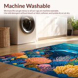 Ultra Soft Area Rug, Non Slip, Stain Resistant, Washable Area Rugs for Living Room, Bedroom, Dolphin Delight Rug Playful Dolphin & Coral Reefs Carpet Design(Blue)