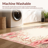 Ultra Soft Area Rug, Non Slip, Stain Resistant, Washable Area Rugs for Living Room, Bedroom, Elegant Floral Beige Area With Vintage Pink Botanical Motifs(Beige)