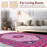 Ultra Soft Area Rug, Non Slip, Stain Resistant, Washable Area Rugs for Living Room, Bedroom, Vibrant Geometric Decorative Statement(Pink)