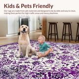 Ultra Soft Area Rug, Non Slip, Stain Resistant, Washable Area Rugs for Living Room, Bedroom, Cozy Earth Tone Vintage Print(Purple)