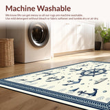 Ultra Soft Area Rug, Non Slip, Stain Resistant, Washable Area Rugs for Living Room, Bedroom, Maritime Voyage Decorative Carpet with Anchor Design for Indoor Spaces(Blue)