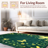 Ultra Soft Area Rug, Non Slip, Stain Resistant, Washable Area Rugs for Living Room, Bedroom, Whimsical Floral Butterfly Motif(Green)