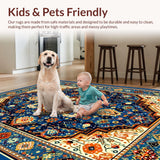 Ultra Soft Area Rug, Non Slip, Stain Resistant, Washable Area Rugs for Living Room, Bedroom, Rustic Vibrant Patterned Tapestry(Blue)