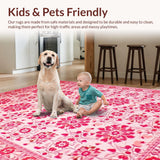 Ultra Soft Area Rug, Non Slip, Stain Resistant, Washable Area Rugs for Living Room, Bedroom, Colorful Contemporary Garden Motif(Pink)