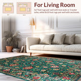 Ultra Soft Area Rug, Non Slip, Stain Resistant, Washable Area Rugs for Living Room, Bedroom, Chic Vintage Floral Symmetry(Blue)