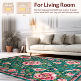 Ultra Soft Area Rug, Non Slip, Stain Resistant, Washable Area Rugs for Living Room, Bedroom, Elegant Soft Floral Aesthetic(Blue)